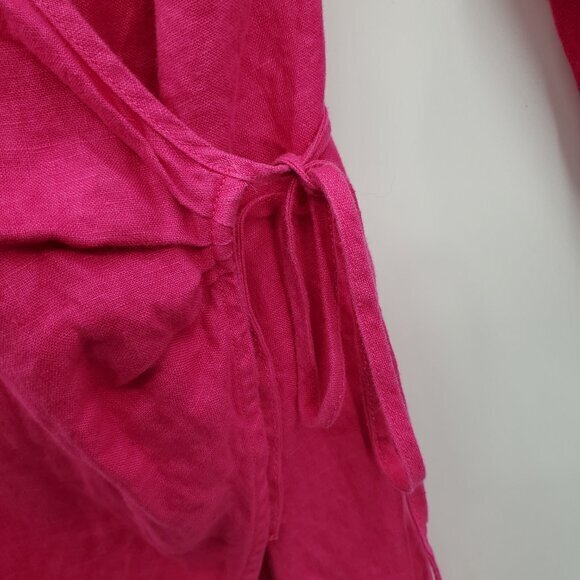 Mango 100% Linen Fuchsia/Barbie Pink Collared Wrap Dress 12 - Picture 9 of 16